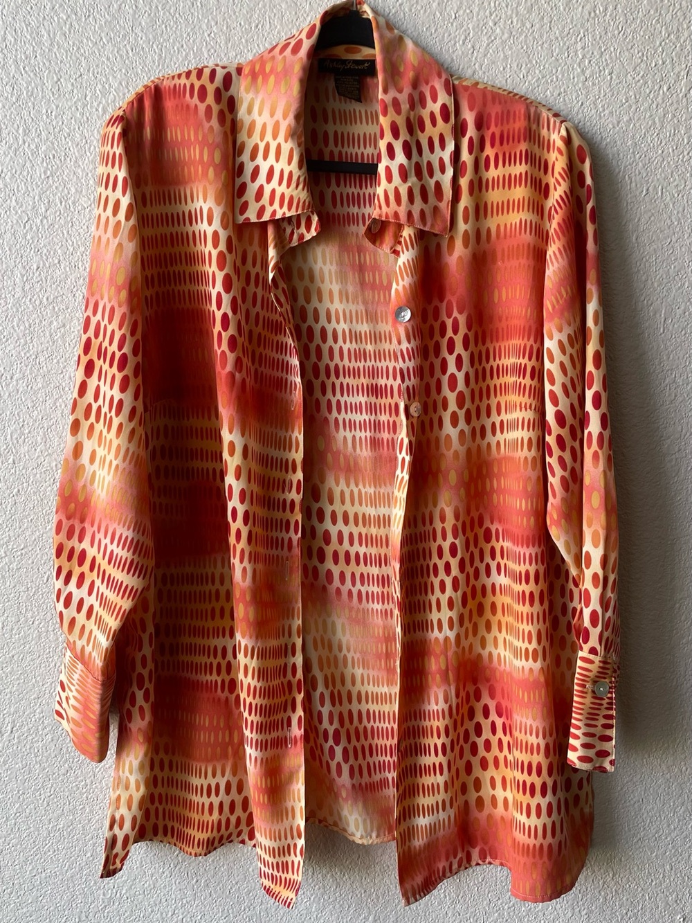 Ashley Stewart Coral & Cream Dot Print Blouse